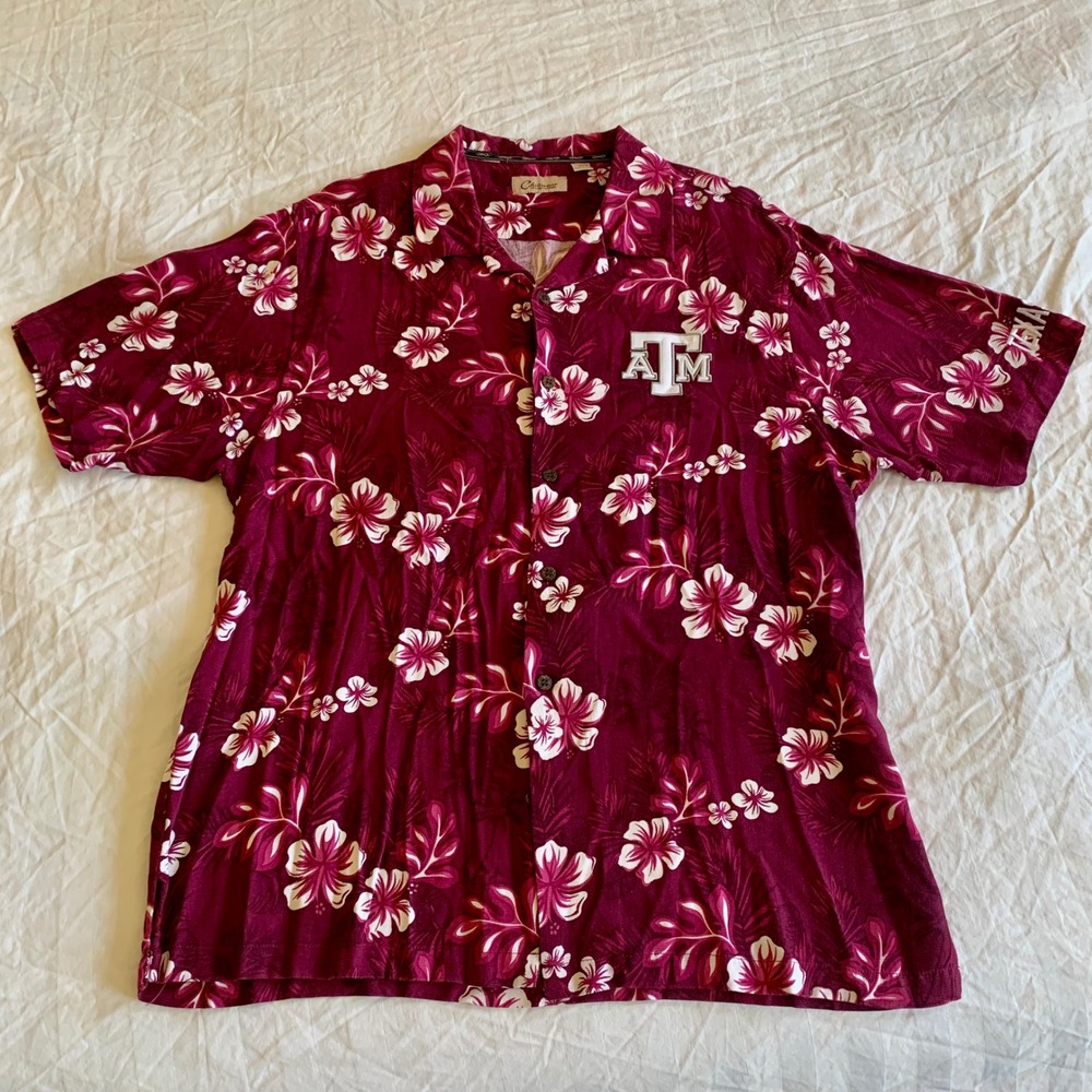 Chiliwear XL Texas A&M Aggie Hawaiian Shirt Maroon Floral Hibiscus Rayon Buttons